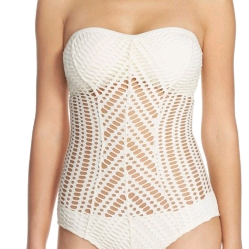 Robin Piccone Mitered Sophia Convertible One Piece Swimsuit Sz 12 Crochet Beach